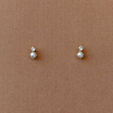 Tiny Pearl Stud and CZ Earrings Gold - Cassandra Lynne