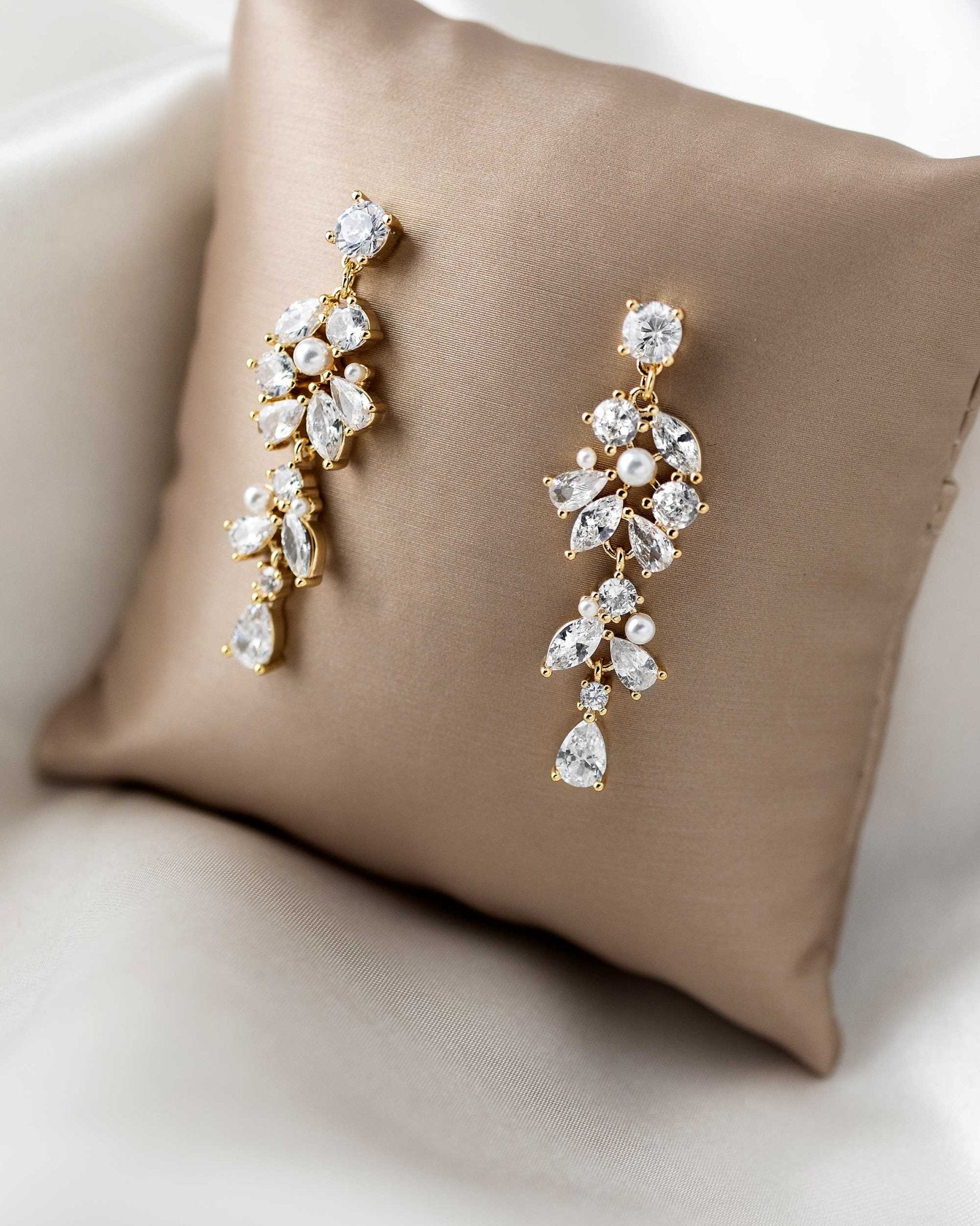 Tiny Pearls and CZ Drop Earrings for the Bride - Earrings - Cassandra Lynne