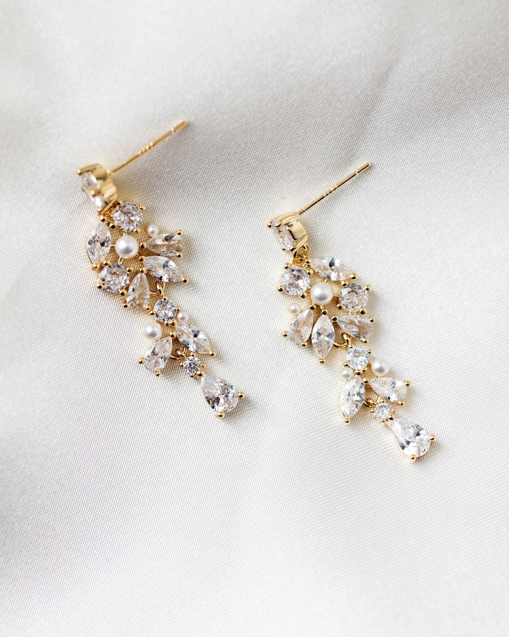 Tiny Pearls and CZ Drop Earrings for the Bride - Earrings - Cassandra Lynne