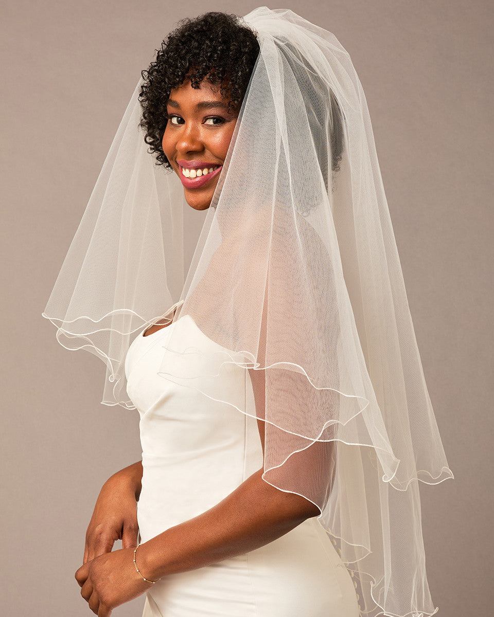 Two Layer Wavy Pencil Edge Bridal Veil Circle Cut - Cassandra Lynne