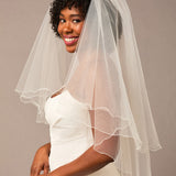 Two Layer Wavy Pencil Edge Bridal Veil Circle Cut - Cassandra Lynne