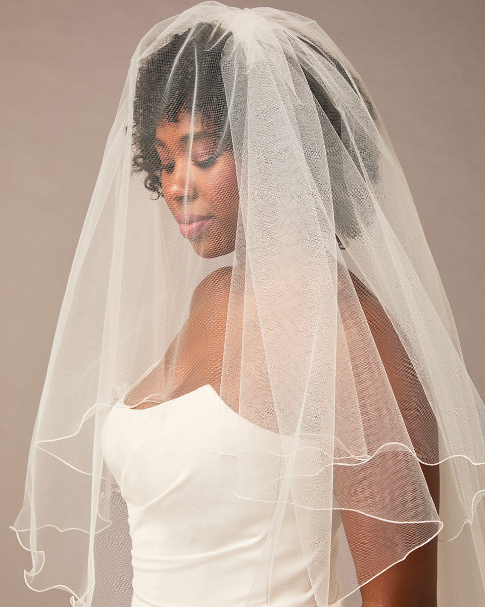 Two Layer Wavy Pencil Edge Bridal Veil Circle Cut - Cassandra Lynne