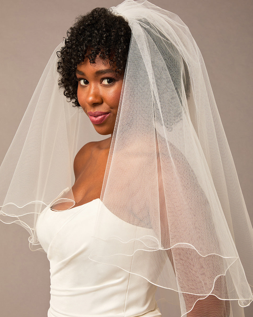Two Layer Wavy Pencil Edge Bridal Veil Circle Cut - Cassandra Lynne