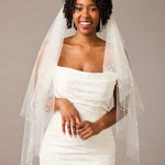 Two Layer Pearl Scattered Fingertip Bridal Veil Ivory - Cassandra Lynne