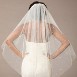 Two Layer Pearl Scattered Fingertip Bridal Veil Ivory - Cassandra Lynne