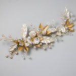 Two Tone Gold with Blush Pearl Wedding Clip - Hair Clips - Cassandra Lynne