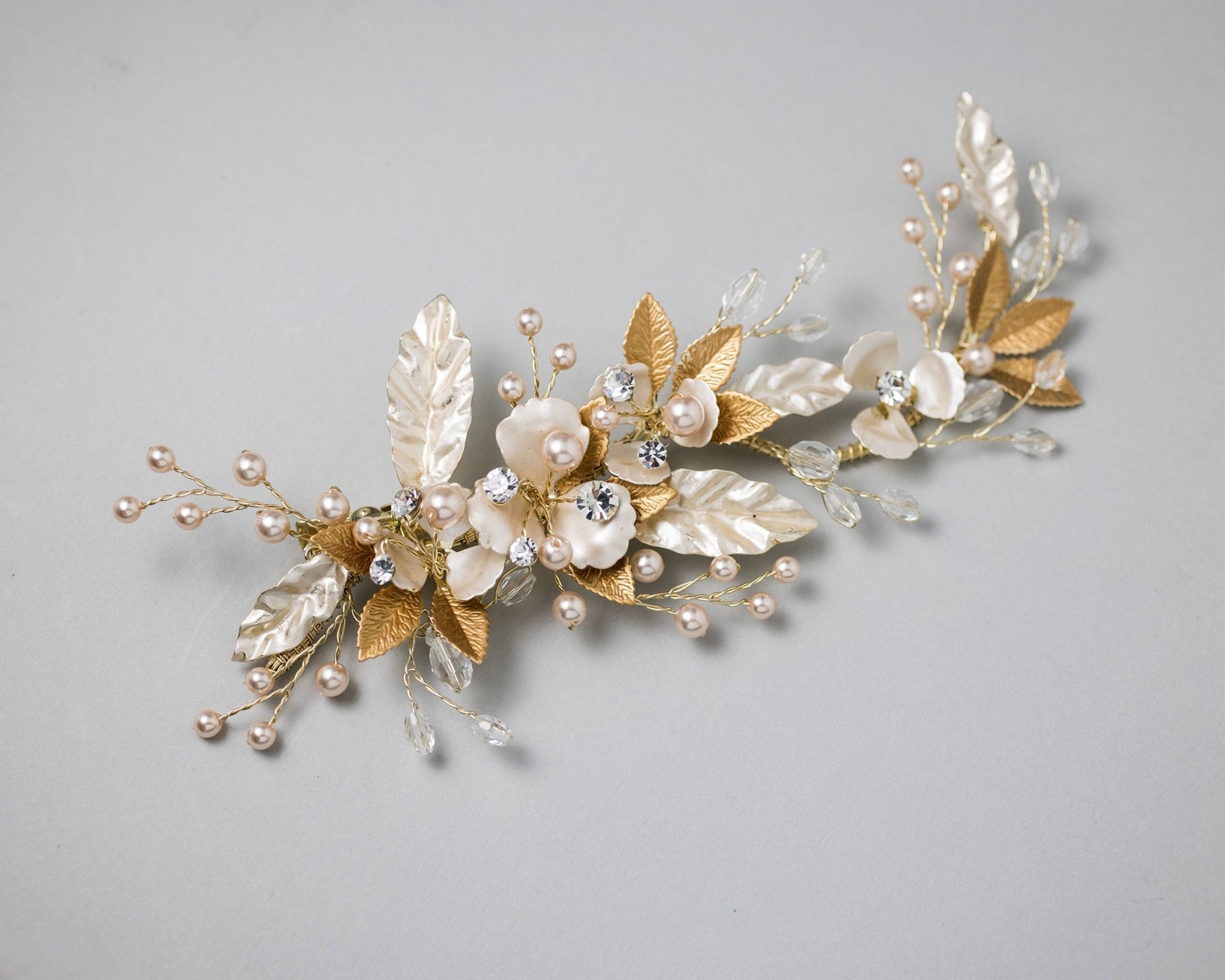 Two Tone Gold with Blush Pearl Wedding Clip - Hair Clips - Cassandra Lynne