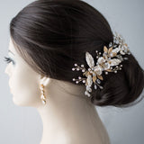 Two Tone Gold with Blush Pearl Wedding Clip - Hair Clips - Cassandra Lynne
