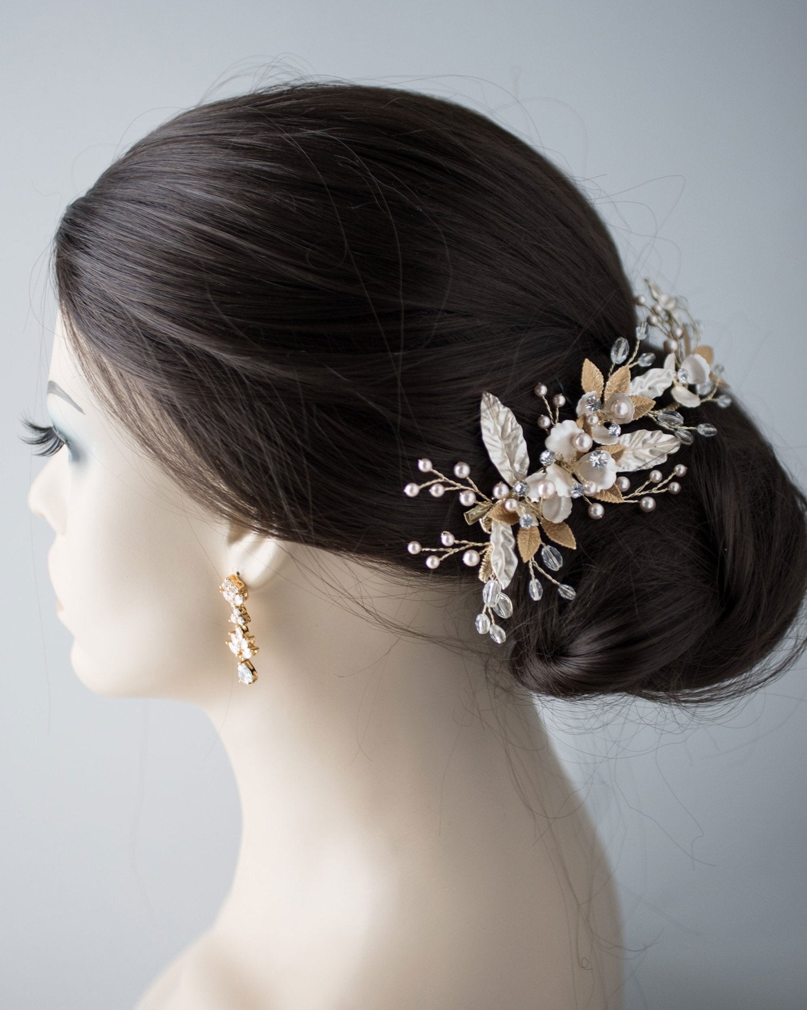 Two Tone Gold with Blush Pearl Wedding Clip - Hair Clips - Cassandra Lynne