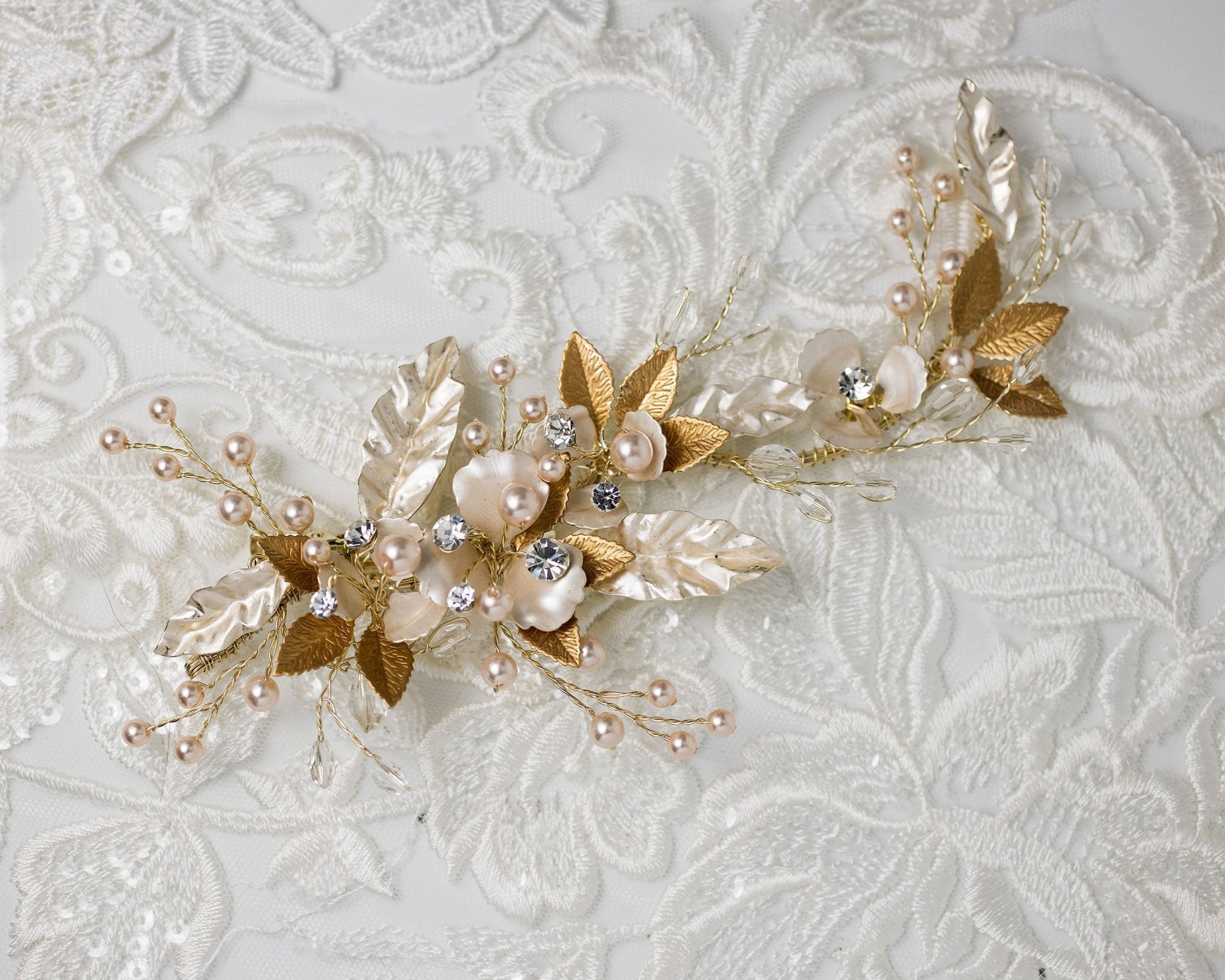 Two Tone Gold with Blush Pearl Wedding Clip - Hair Clips - Cassandra Lynne