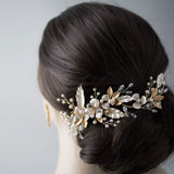 Two Tone Gold with Blush Pearl Wedding Clip - Hair Clips - Cassandra Lynne