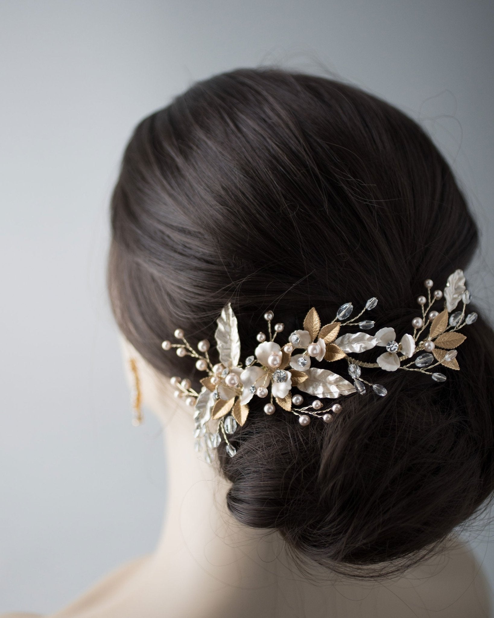 Two Tone Gold with Blush Pearl Wedding Clip - Hair Clips - Cassandra Lynne