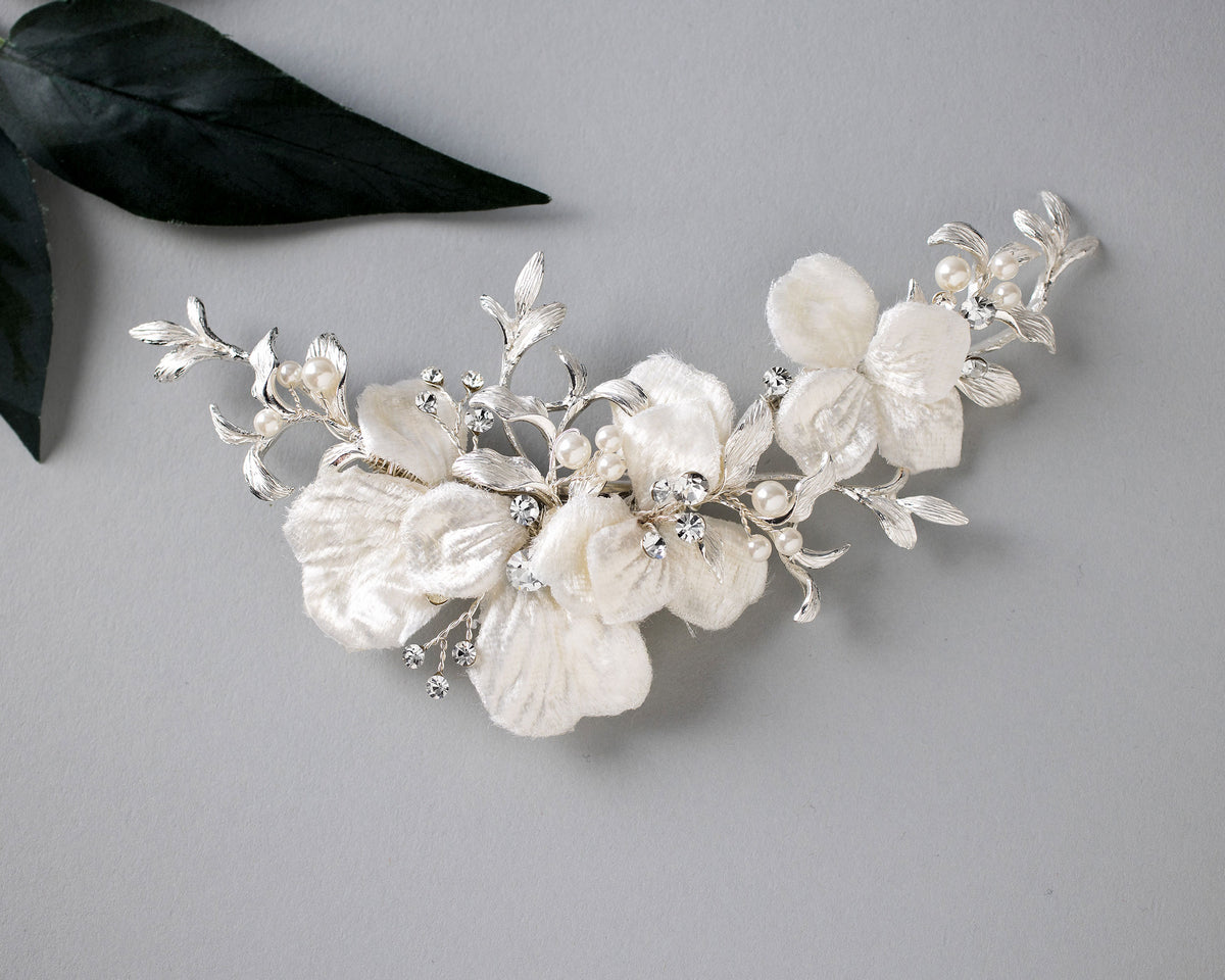 Velvet Petals and Pearls Wedding Clip - Cassandra Lynne