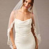 Fingertip Bridal Veil with Venetian Style Appliques - Cassandra Lynne