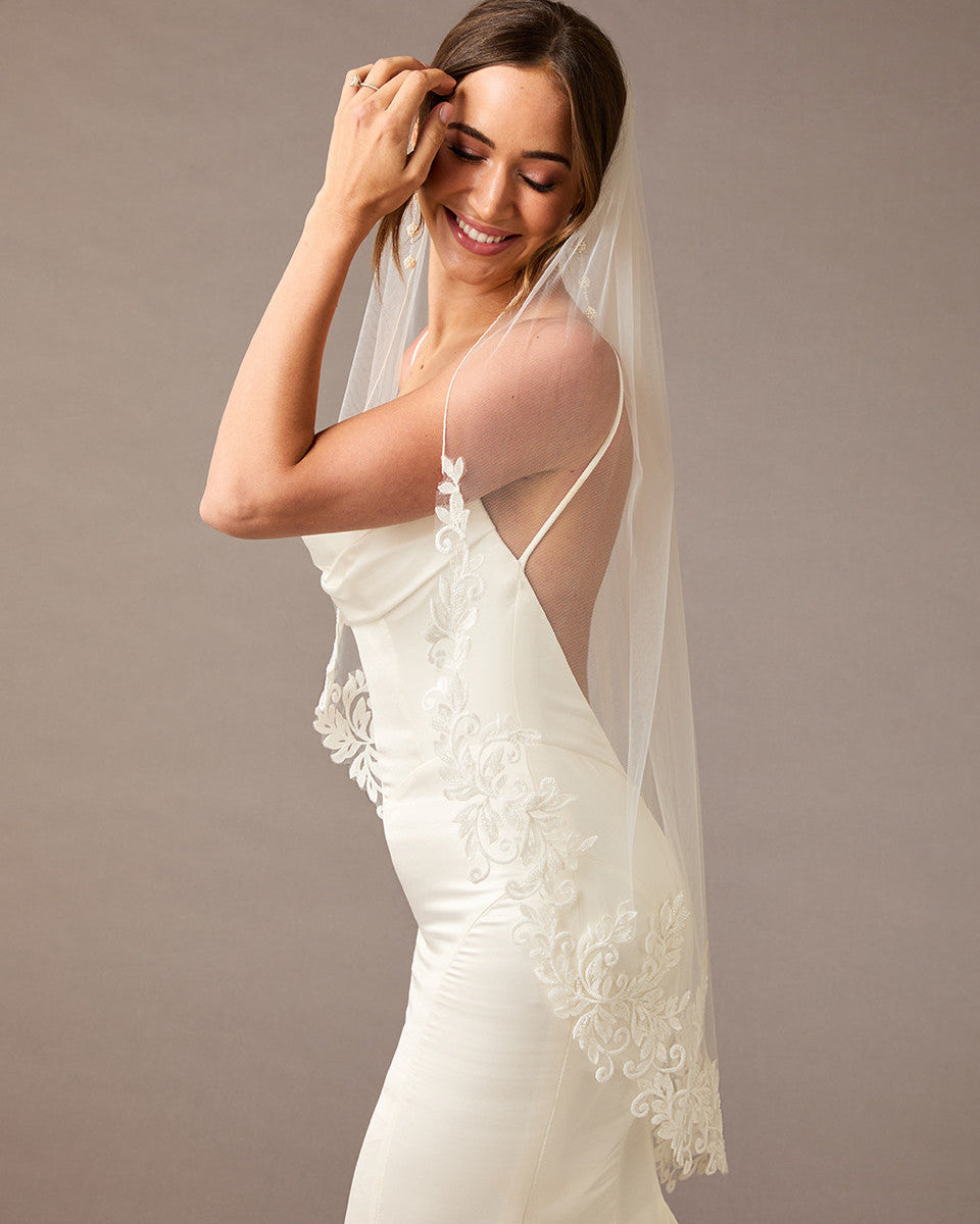 Fingertip Bridal Veil with Venetian Style Appliques - Cassandra Lynne
