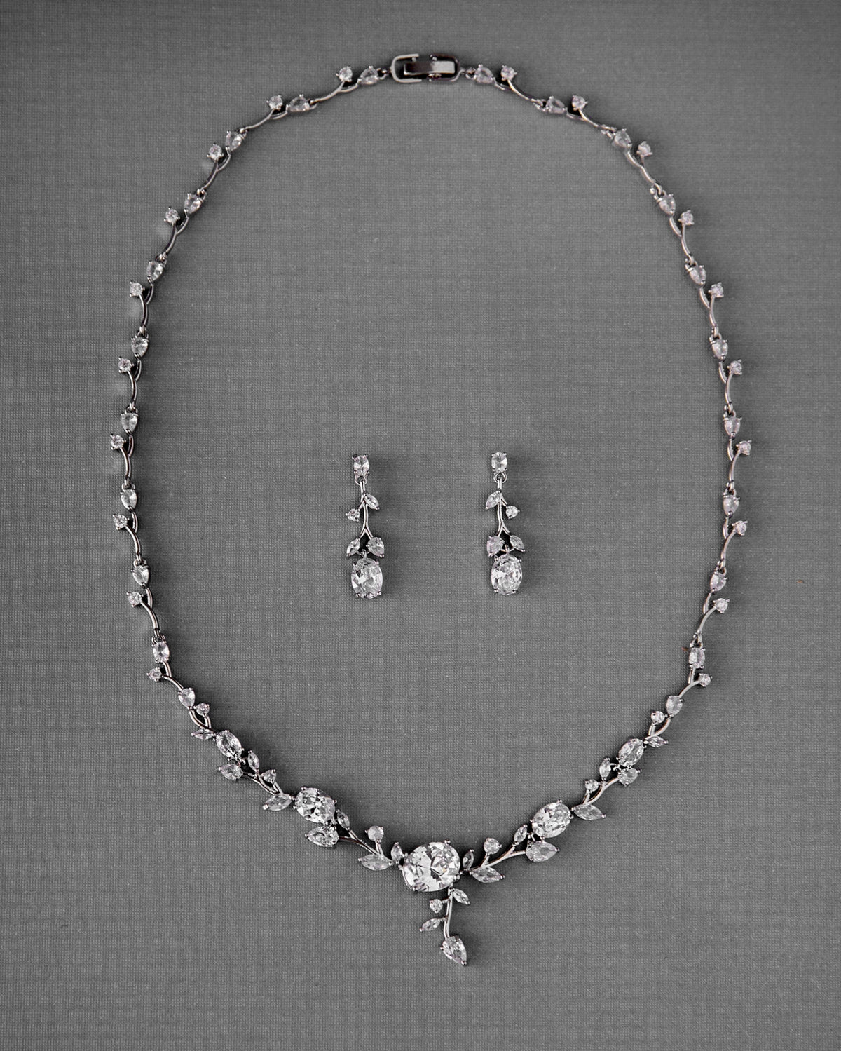Vine Bridal Necklace Jewelry with Oval CZ - Cassandra Lynne