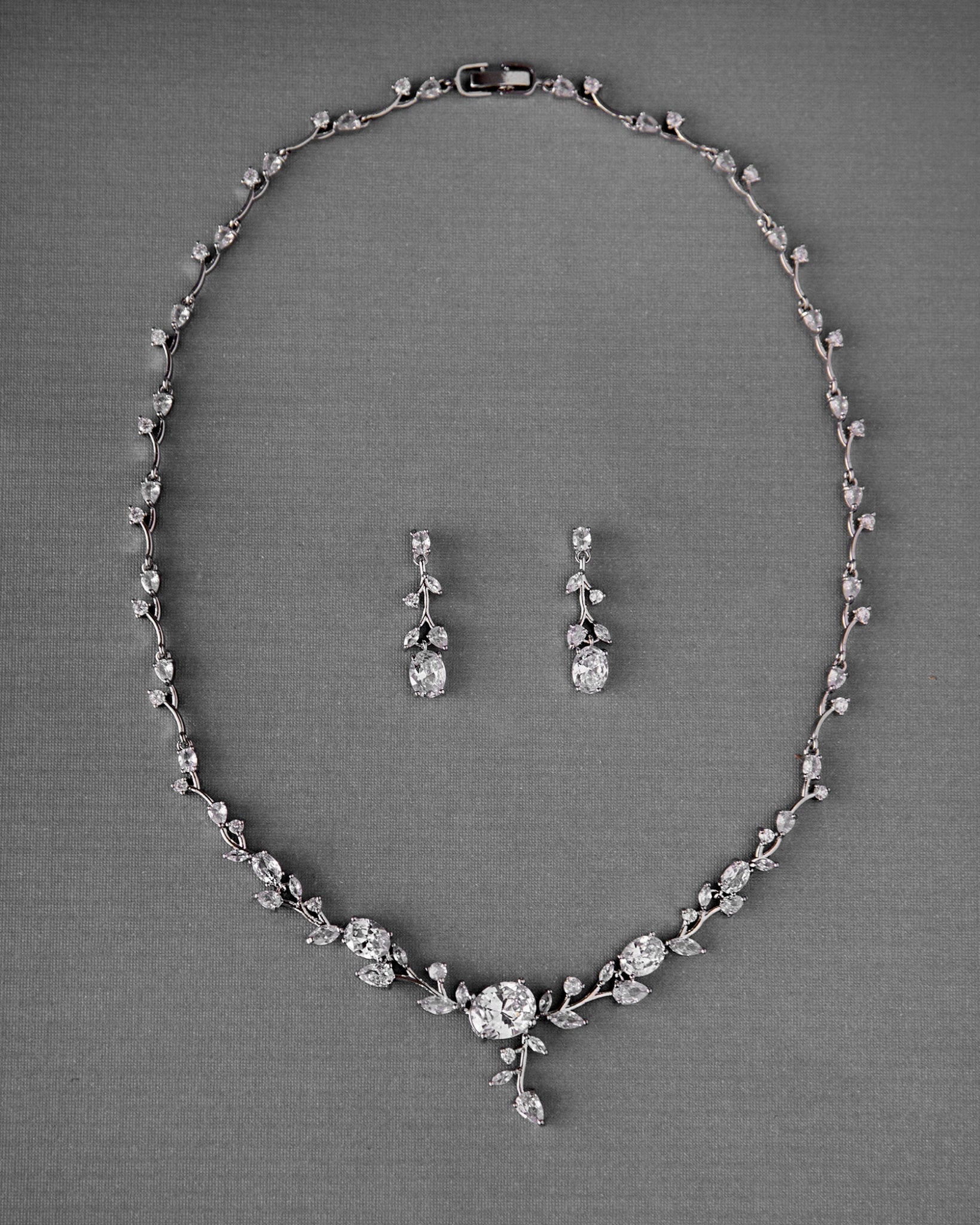 Vine Bridal Necklace Jewelry with Oval CZ - Necklace Set - Cassandra Lynne