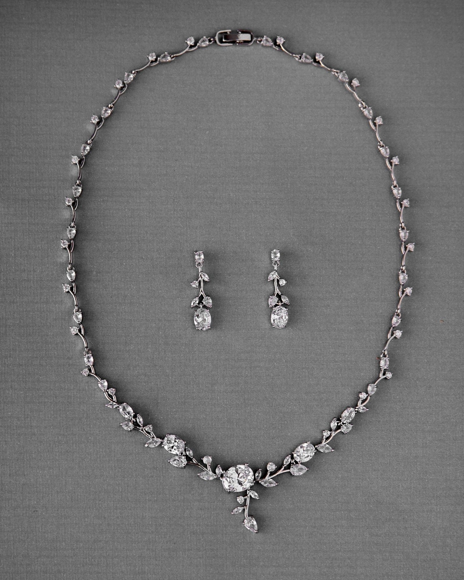 Vine Bridal Necklace Jewelry with Oval CZ - Necklace Set - Cassandra Lynne