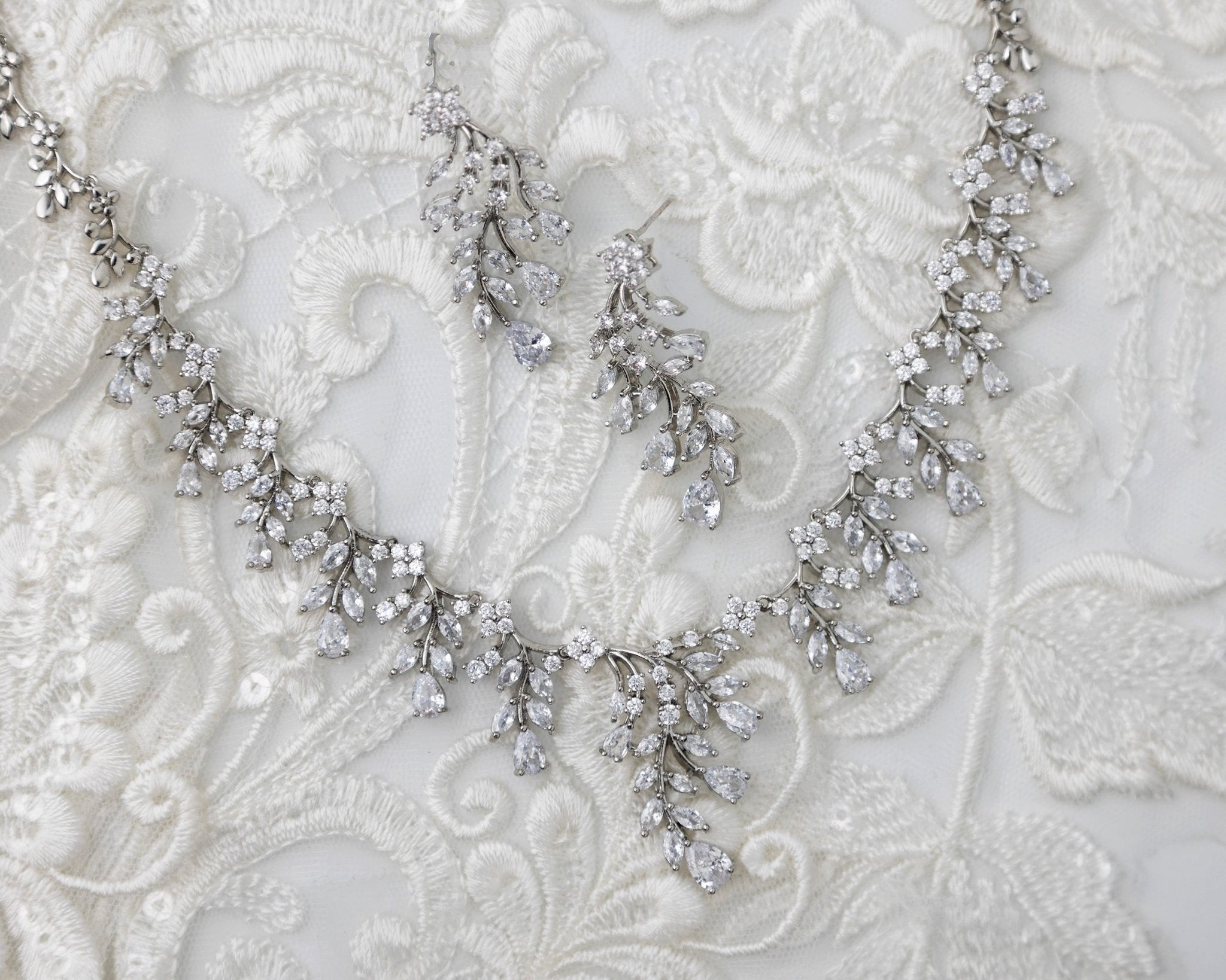 Vine Drops CZ Birdal Necklace Set - Necklace Set - Cassandra Lynne