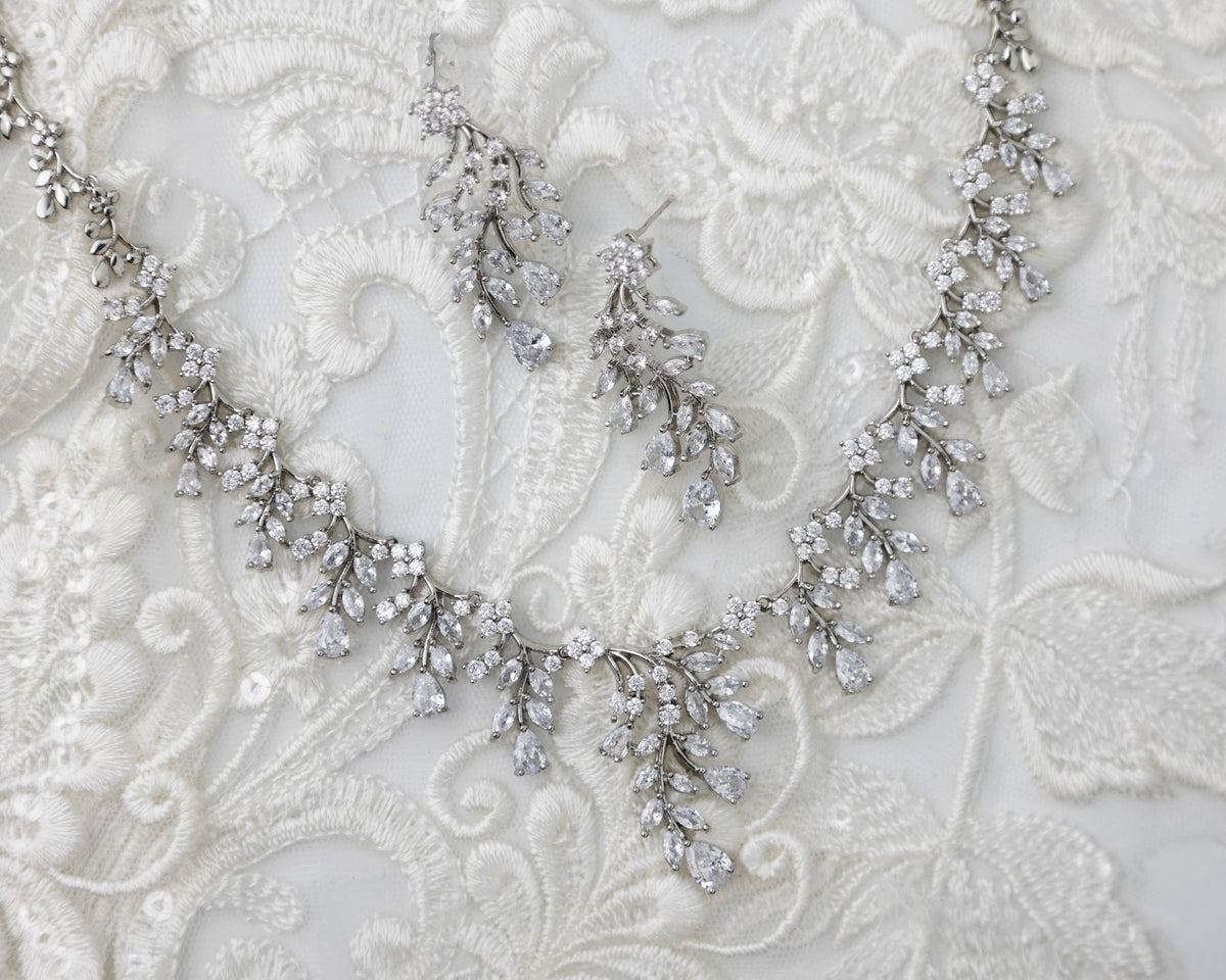 Vine Drops CZ Birdal Necklace Set - Necklace Set - Cassandra Lynne
