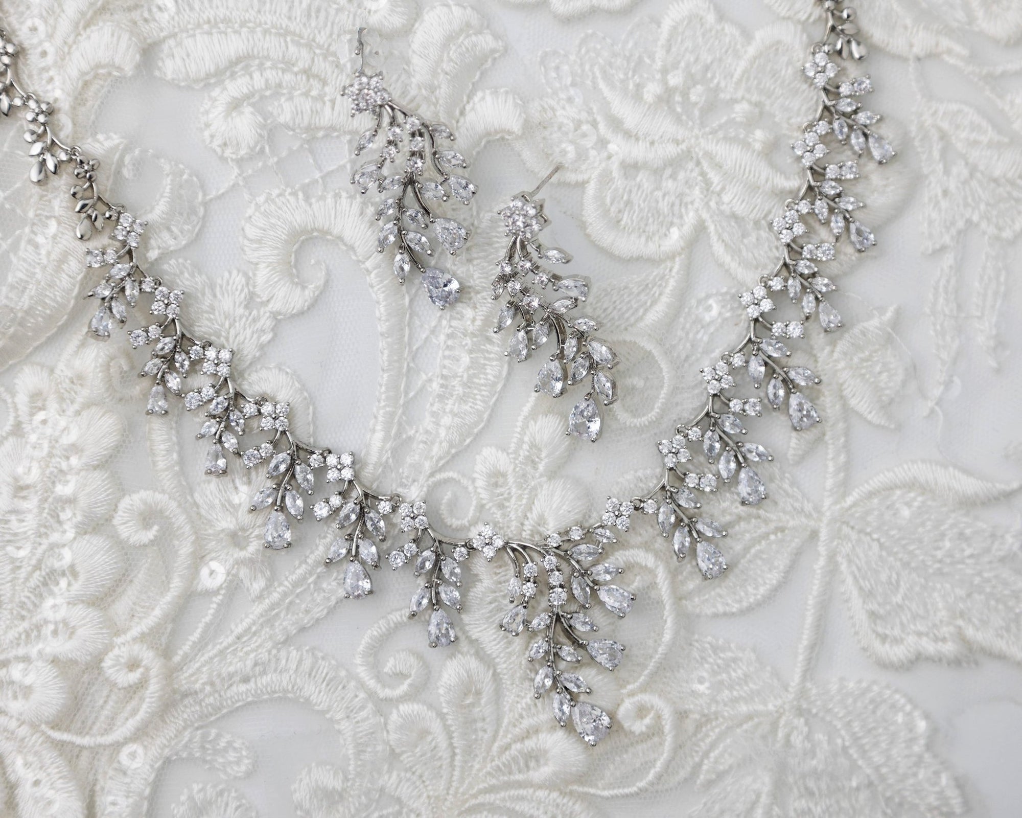 Vine Drops CZ Birdal Necklace Set - Necklace Set - Cassandra Lynne