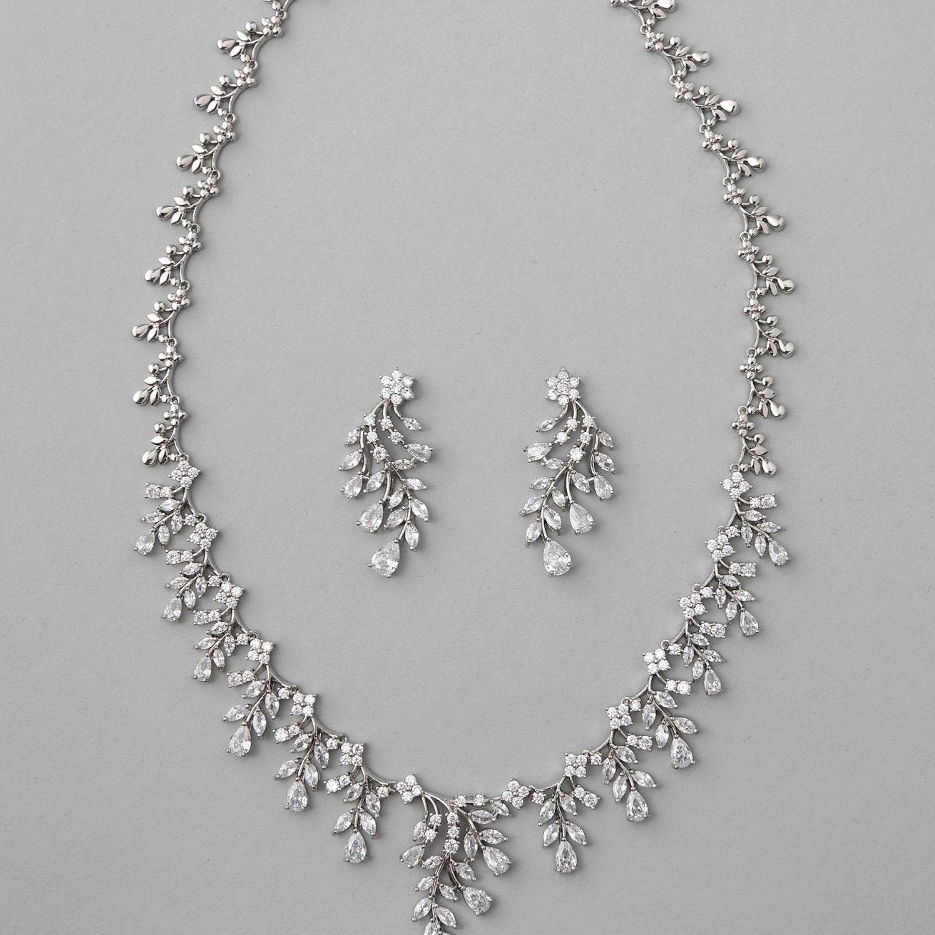 Vine Drops CZ Birdal Necklace Set - Necklace Set - Cassandra Lynne