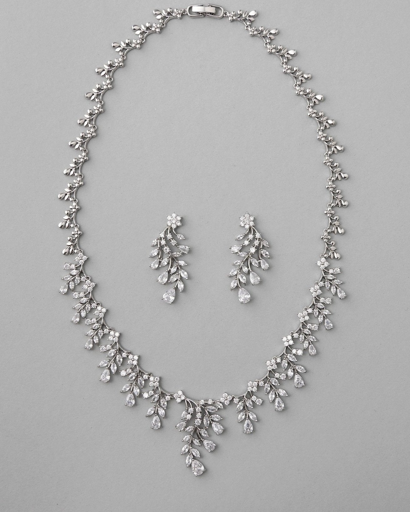 Vine Drops CZ Birdal Necklace Set - Necklace Set - Cassandra Lynne