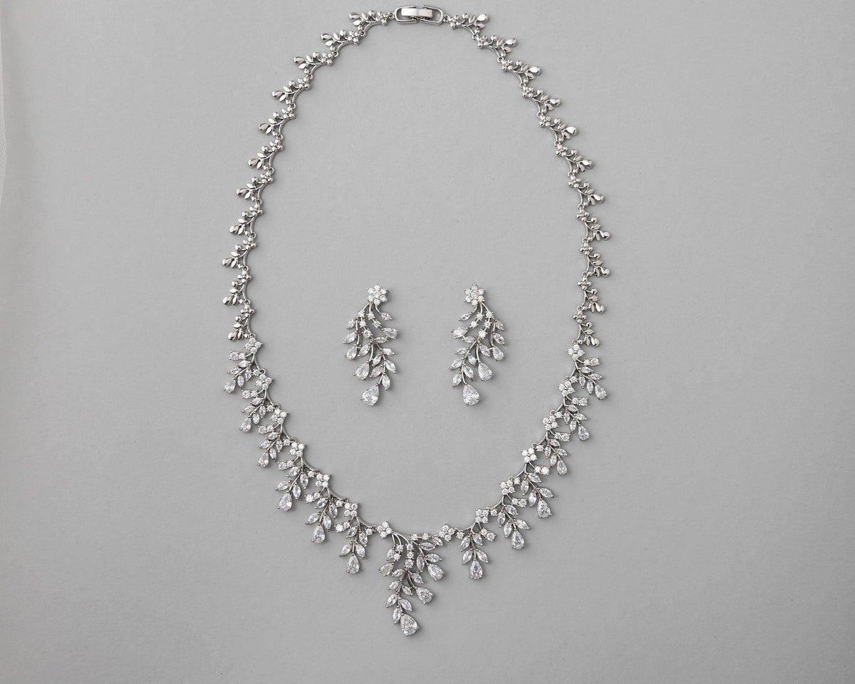 Vine Drops CZ Birdal Necklace Set - Necklace Set - Cassandra Lynne