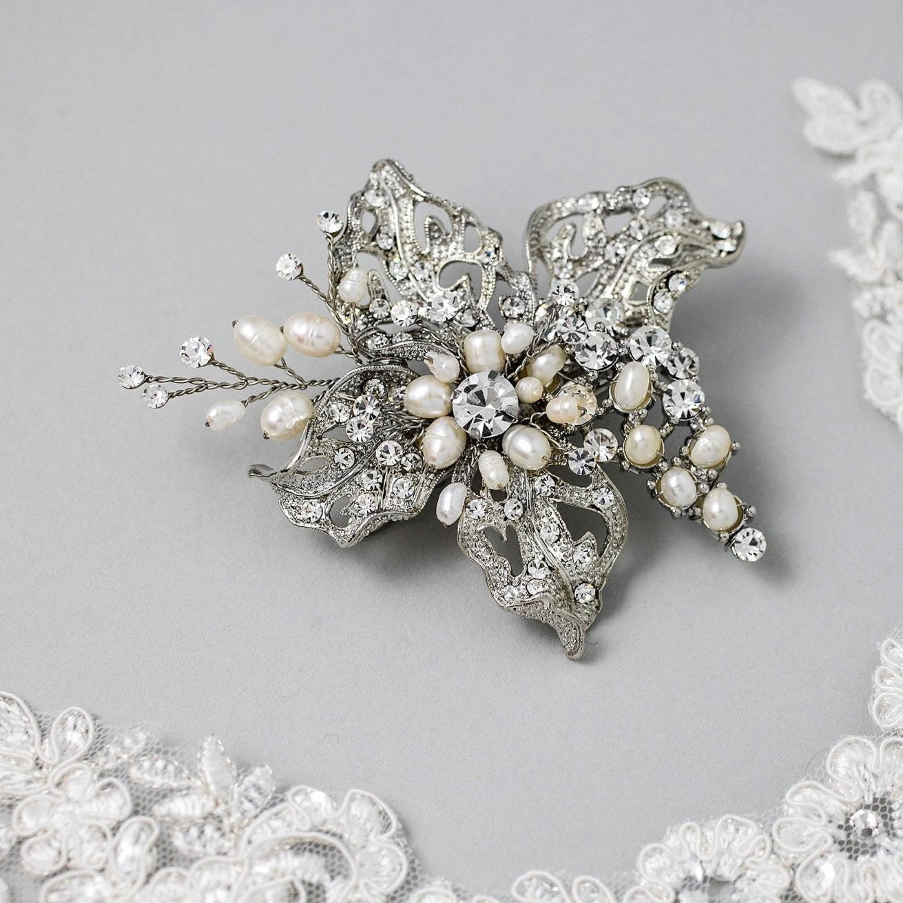 Vintage Bridal hair Clip with Pearls - Hair Clips - Cassandra Lynne