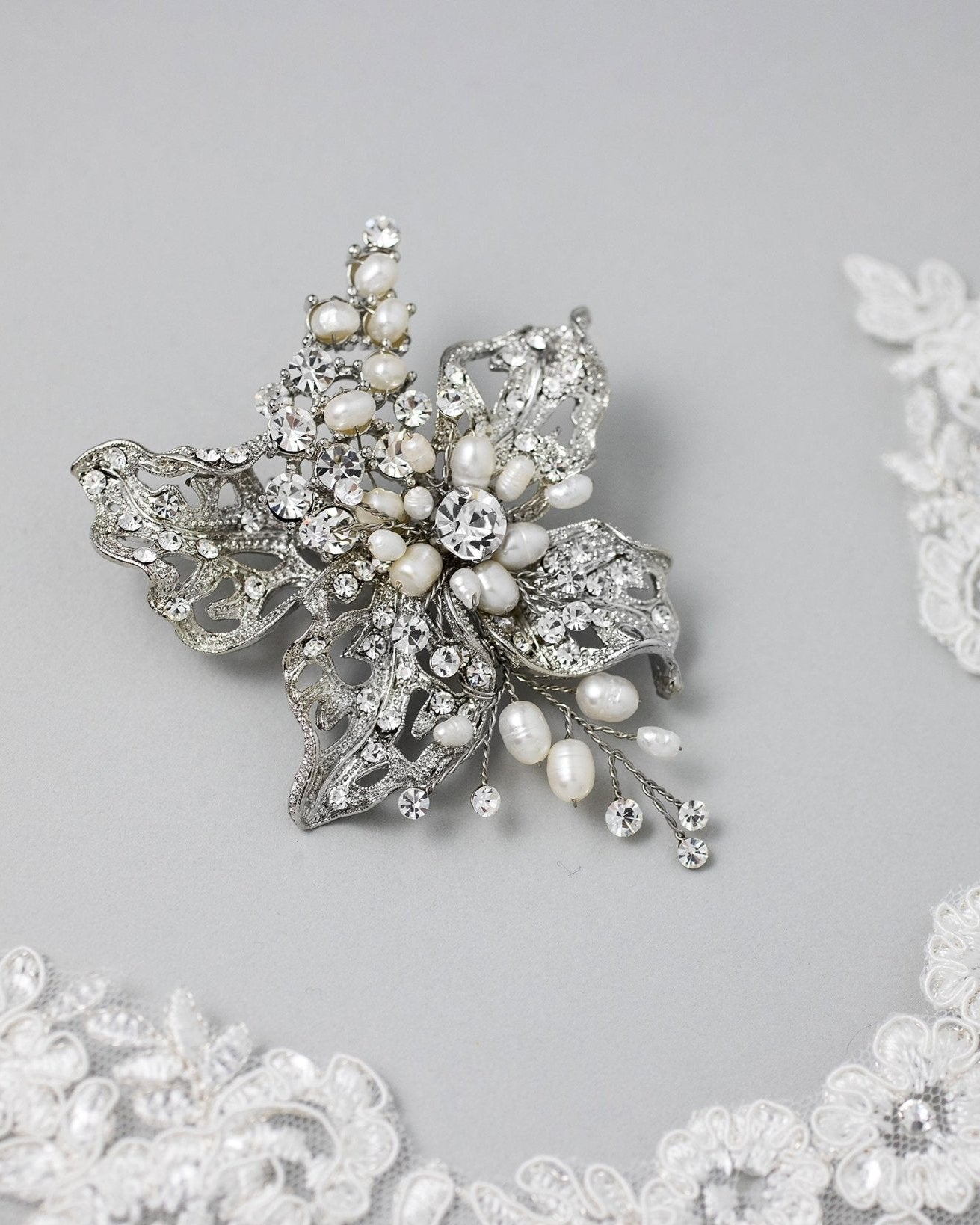 Vintage Bridal hair Clip with Pearls - Hair Clips - Cassandra Lynne