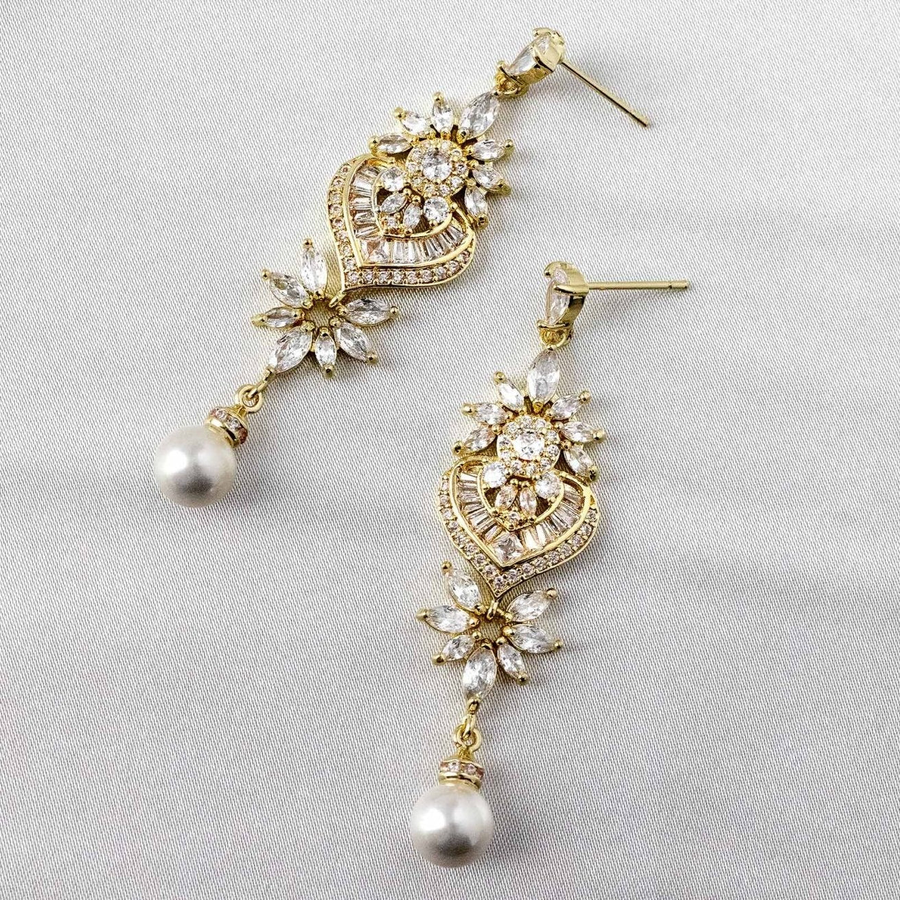 Vintage Pearl CZ Bridal Earrings - Earrings - Cassandra Lynne