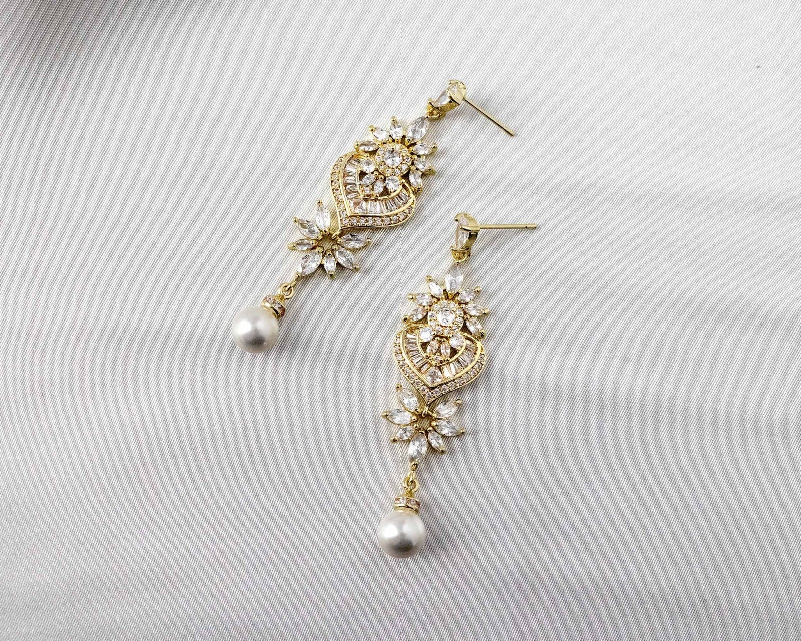 Vintage Pearl CZ Bridal Earrings - Earrings - Cassandra Lynne