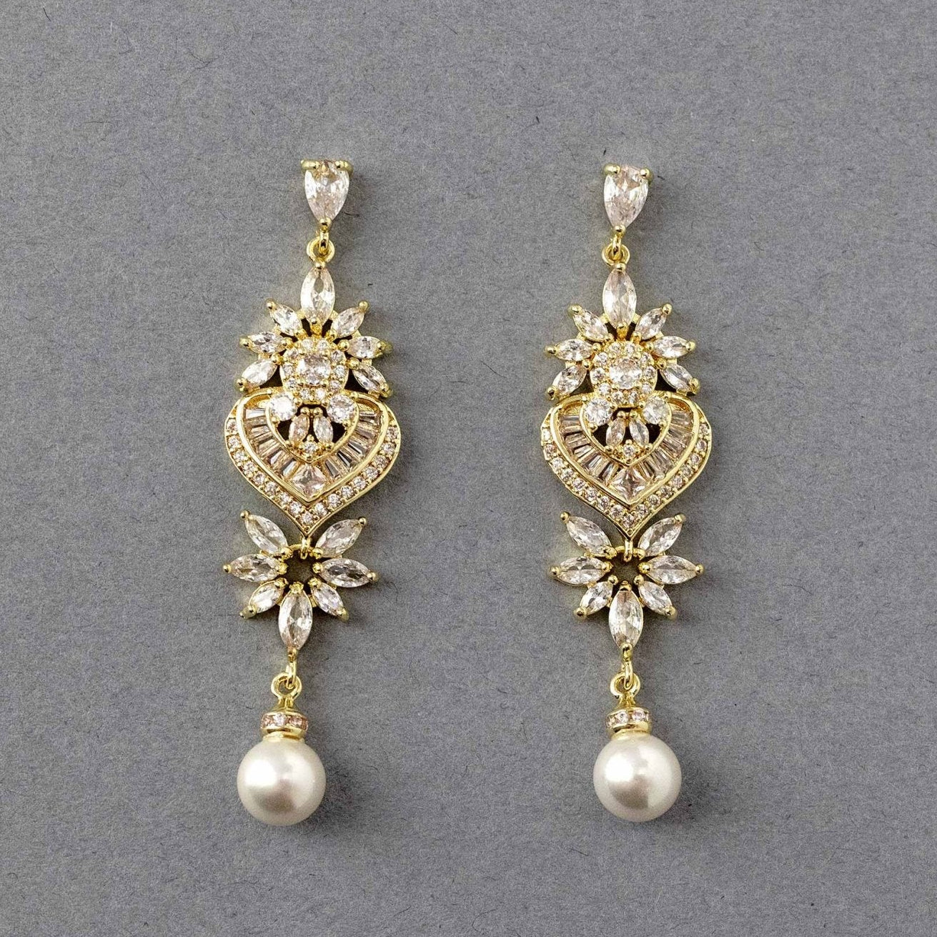 Vintage Pearl CZ Bridal Earrings - Earrings - Cassandra Lynne