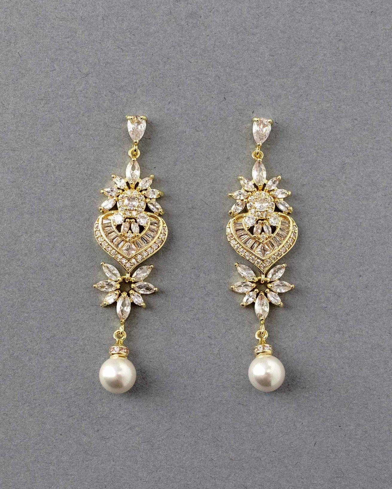 Vintage Pearl CZ Bridal Earrings - Earrings - Cassandra Lynne