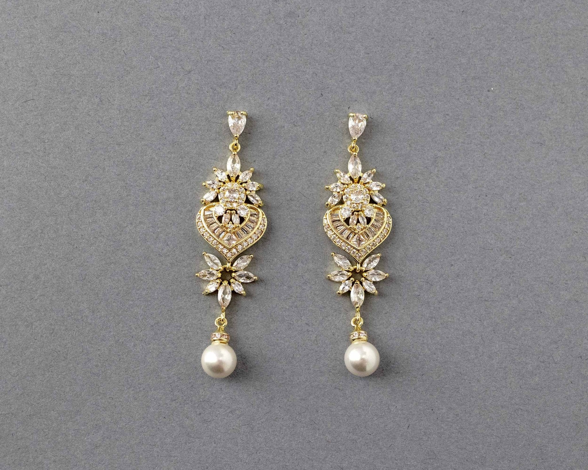 Vintage Pearl CZ Bridal Earrings - Earrings - Cassandra Lynne
