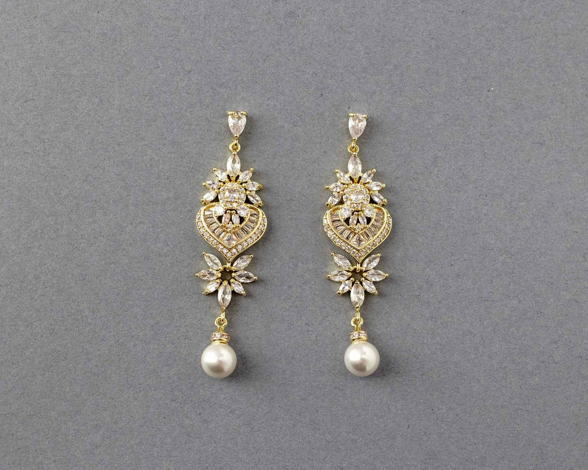 Vintage Pearl CZ Bridal Earrings - Earrings - Cassandra Lynne