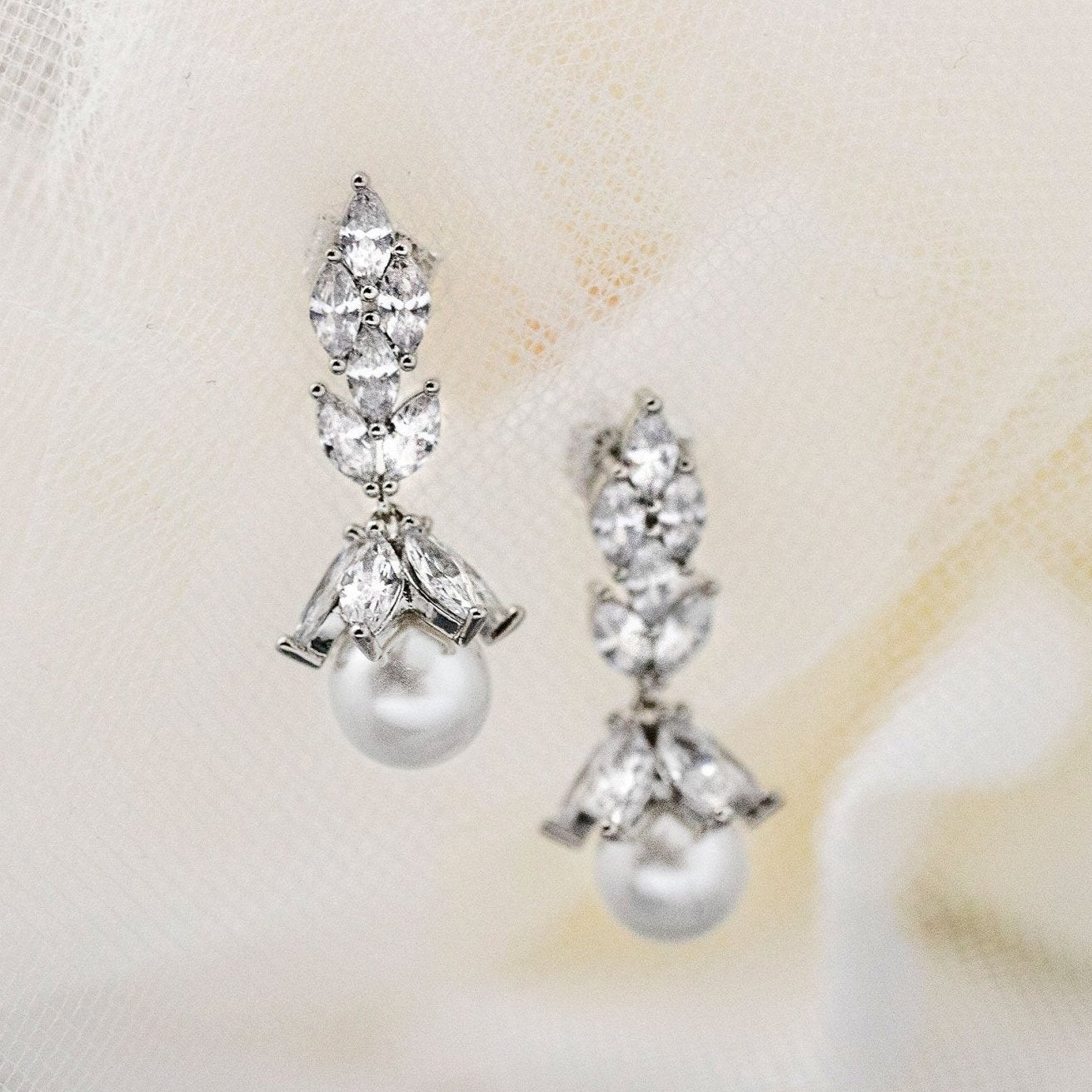 Vintage Style Pearl Drop CZ Bridal Earrings - earrings - Cassandra Lynne