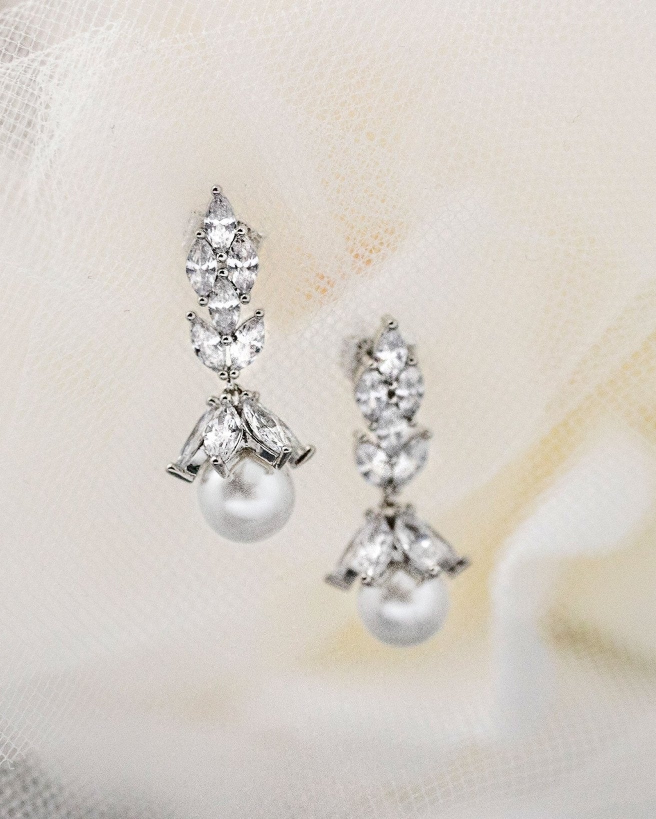 Vintage Style Pearl Drop CZ Bridal Earrings - earrings - Cassandra Lynne
