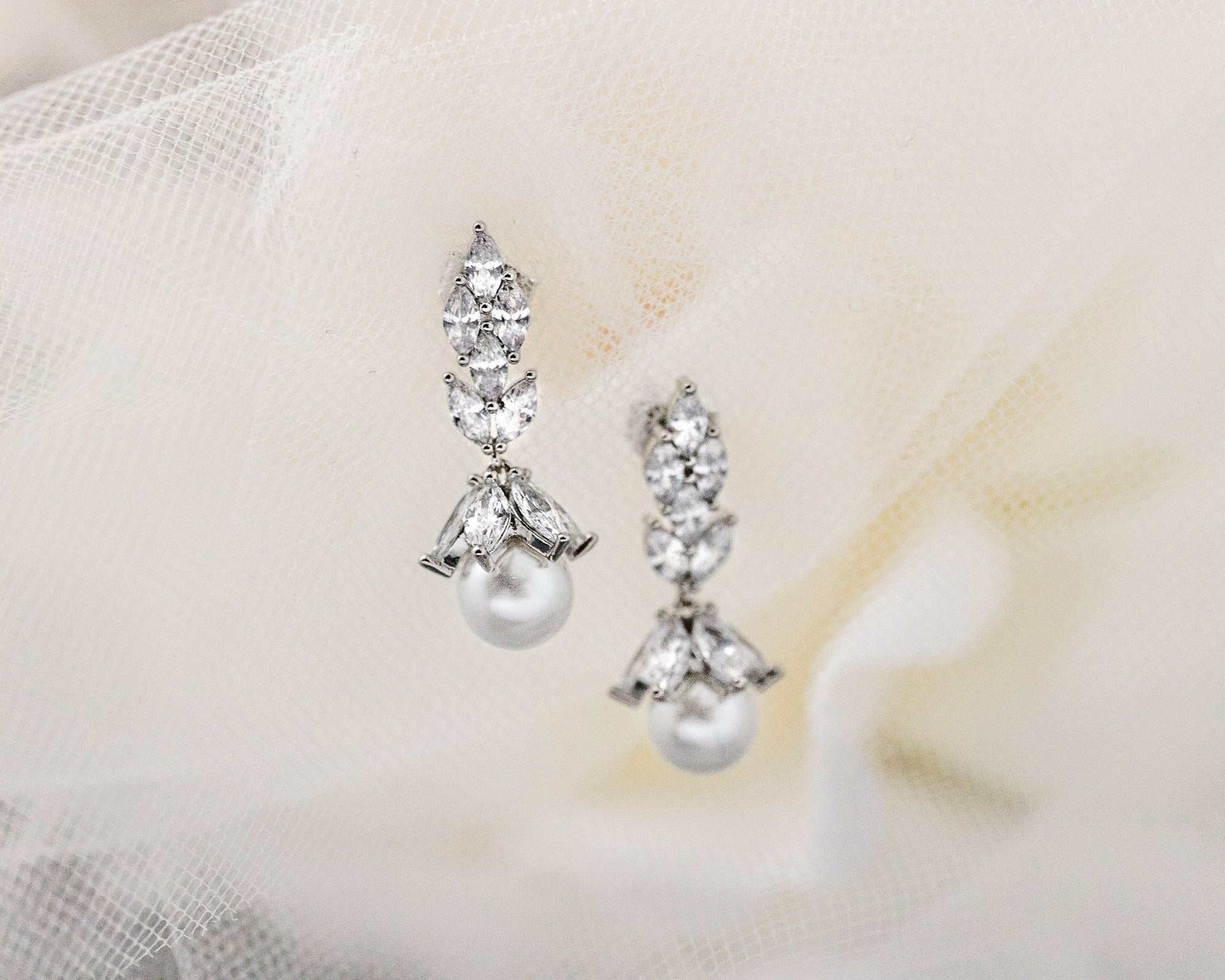 Vintage Style Pearl Drop CZ Bridal Earrings - earrings - Cassandra Lynne