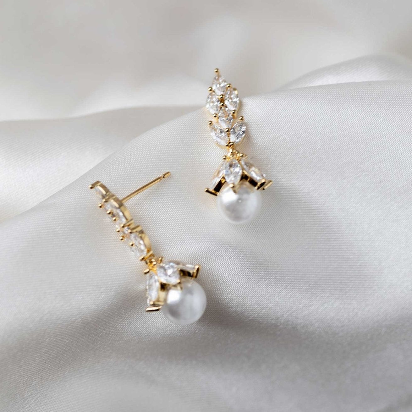 Vintage Style Pearl Drop CZ Bridal Earrings - earrings - Cassandra Lynne