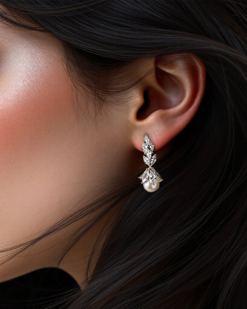 Vintage Style Pearl Drop CZ Bridal Earrings - earrings - Cassandra Lynne