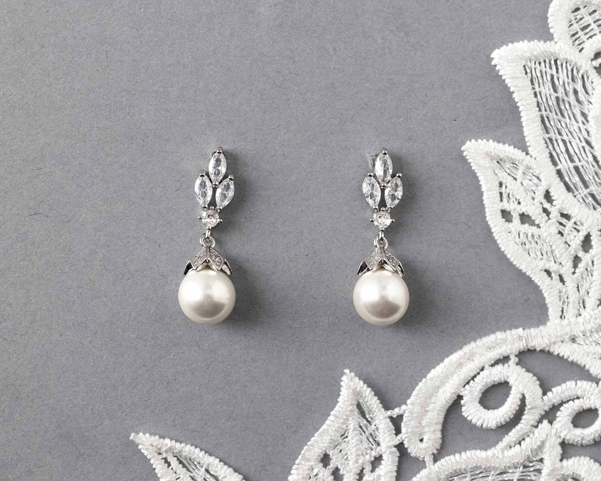 Pearl CZ Earrings Vintage Style