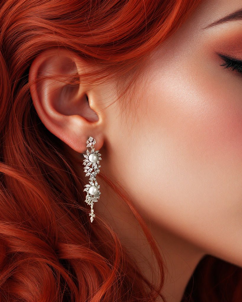 Vintage Styled Marquise Burst Pearl Dangle Earrings - earrings - Cassandra Lynne