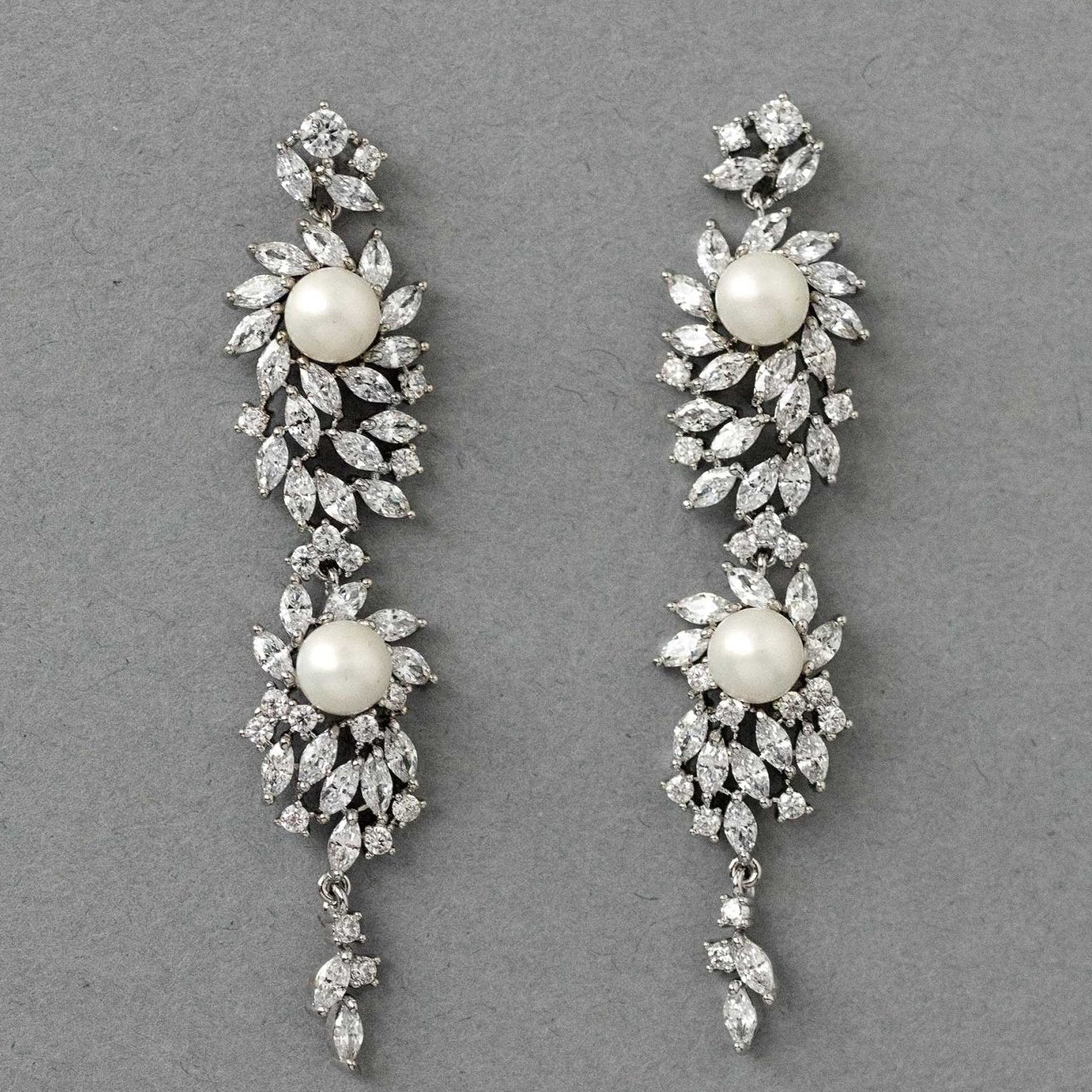 Vintage Styled Marquise Burst Pearl Dangle Earrings - earrings - Cassandra Lynne