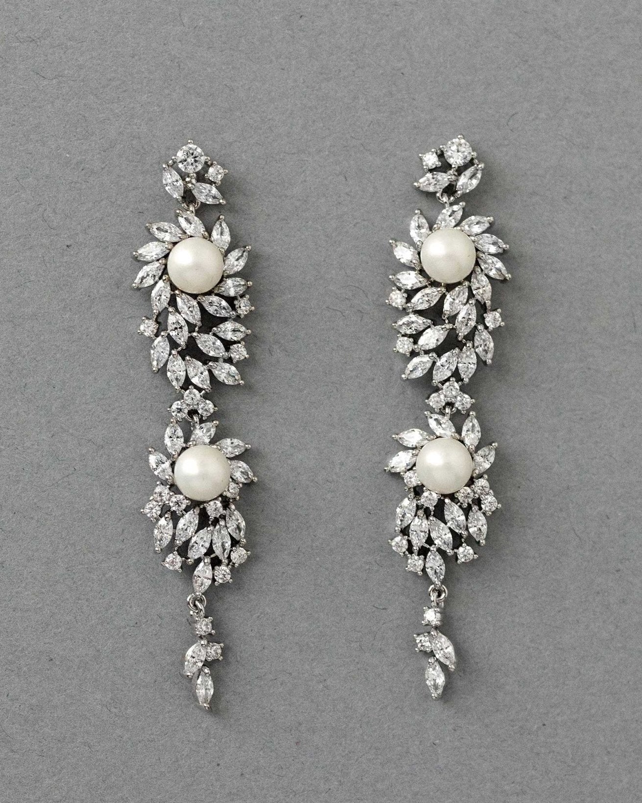 Vintage Styled Marquise Burst Pearl Dangle Earrings - earrings - Cassandra Lynne