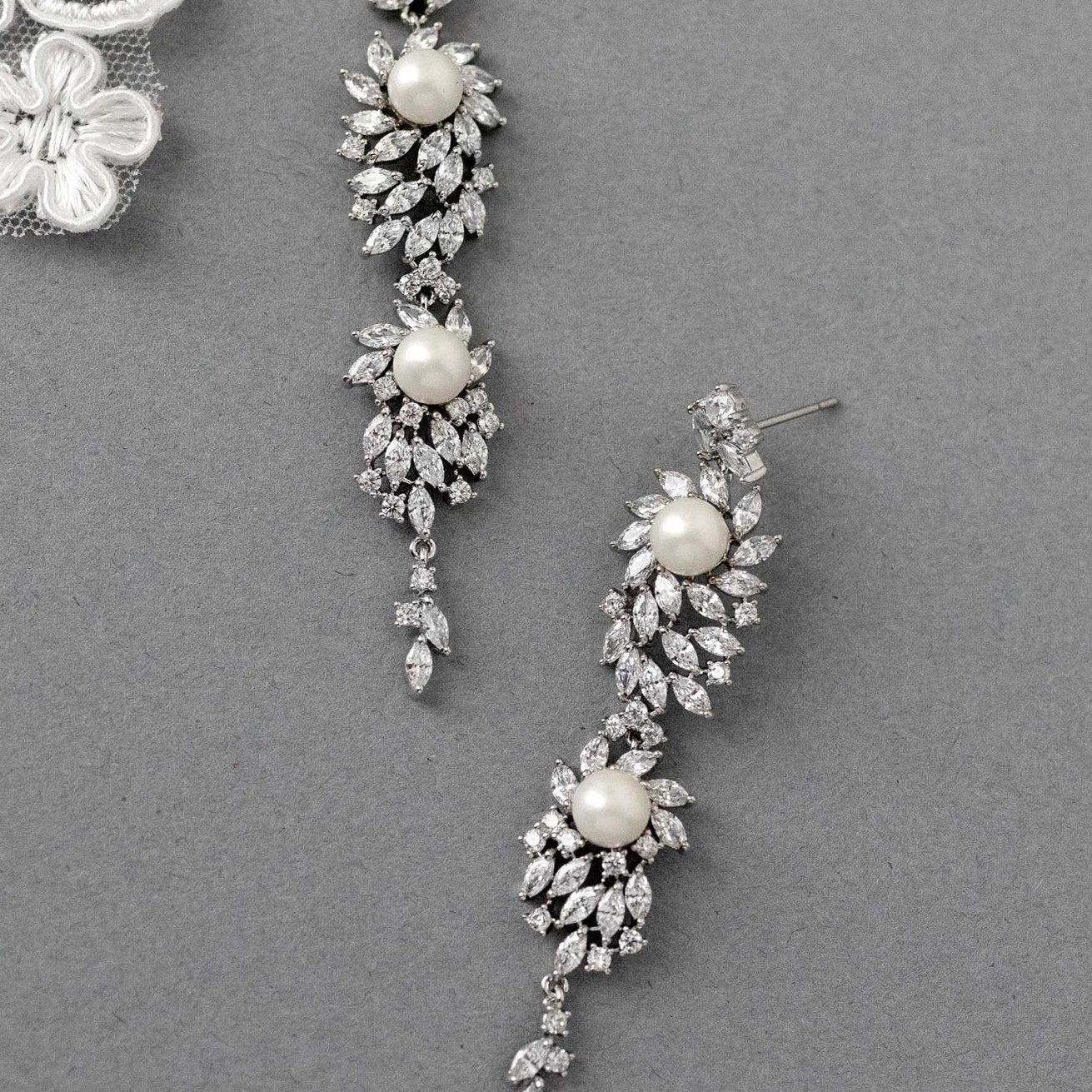 Vintage Styled Marquise Burst Pearl Dangle Earrings - earrings - Cassandra Lynne