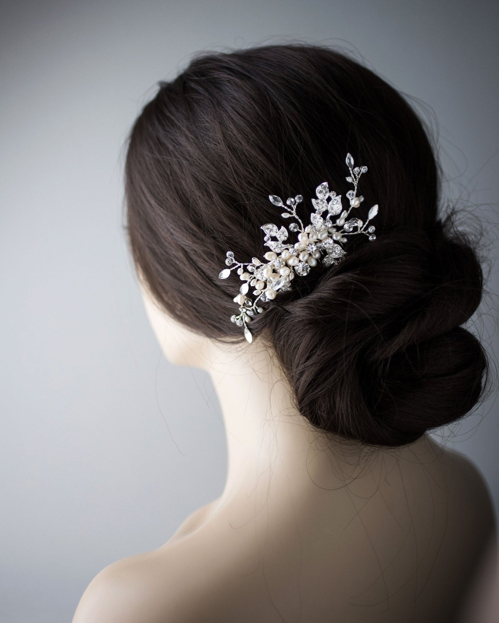 Wedding Comb of Crystal Leaves and Ivory Pearls - Hair Comb - Cassandra Lynne