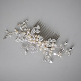 Wedding Comb of Crystal Leaves and Ivory Pearls - Hair Comb - Cassandra Lynne