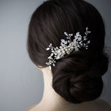 Wedding Comb of Crystal Leaves and Ivory Pearls - Hair Comb - Cassandra Lynne