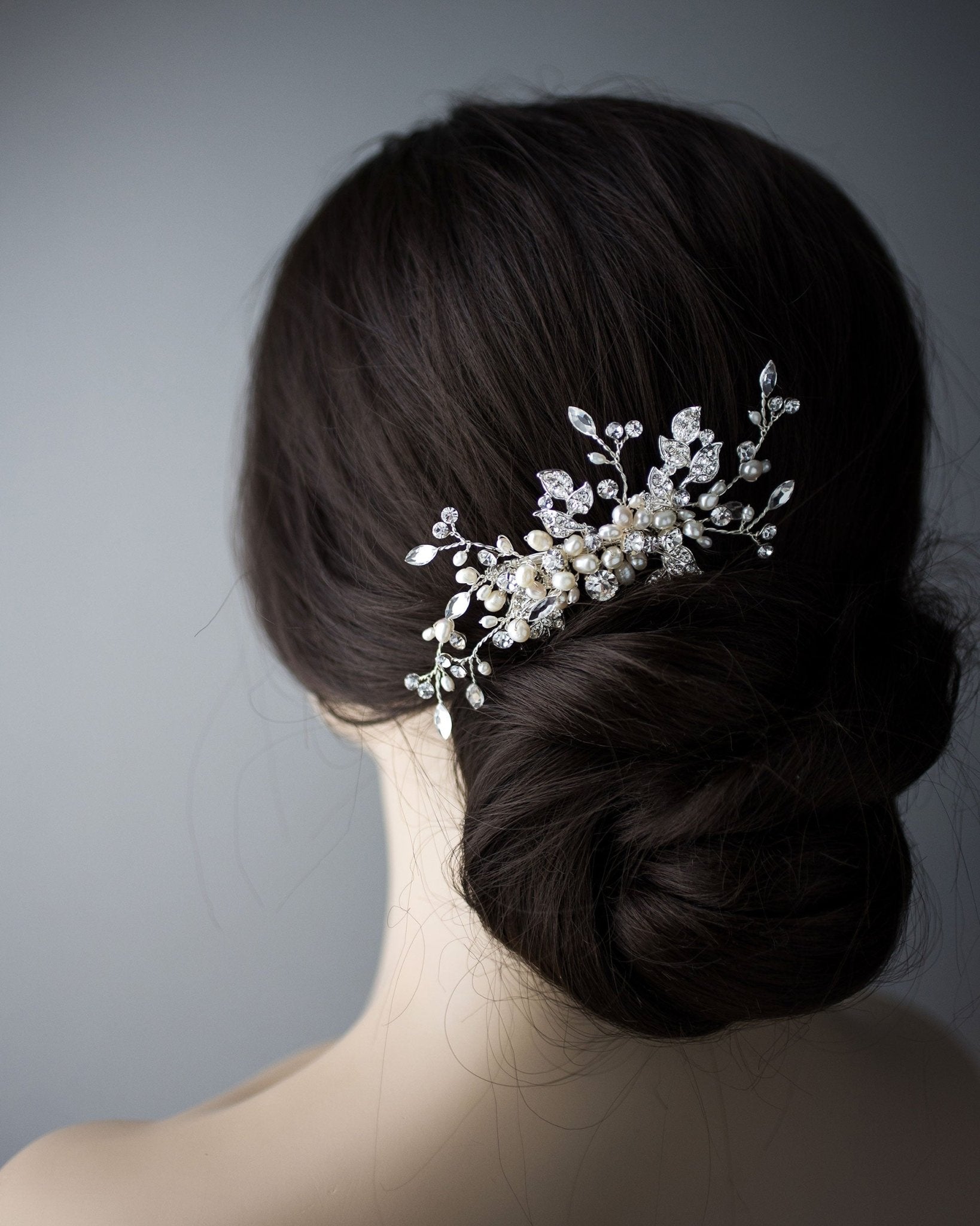 Wedding Comb of Crystal Leaves and Ivory Pearls - Hair Comb - Cassandra Lynne